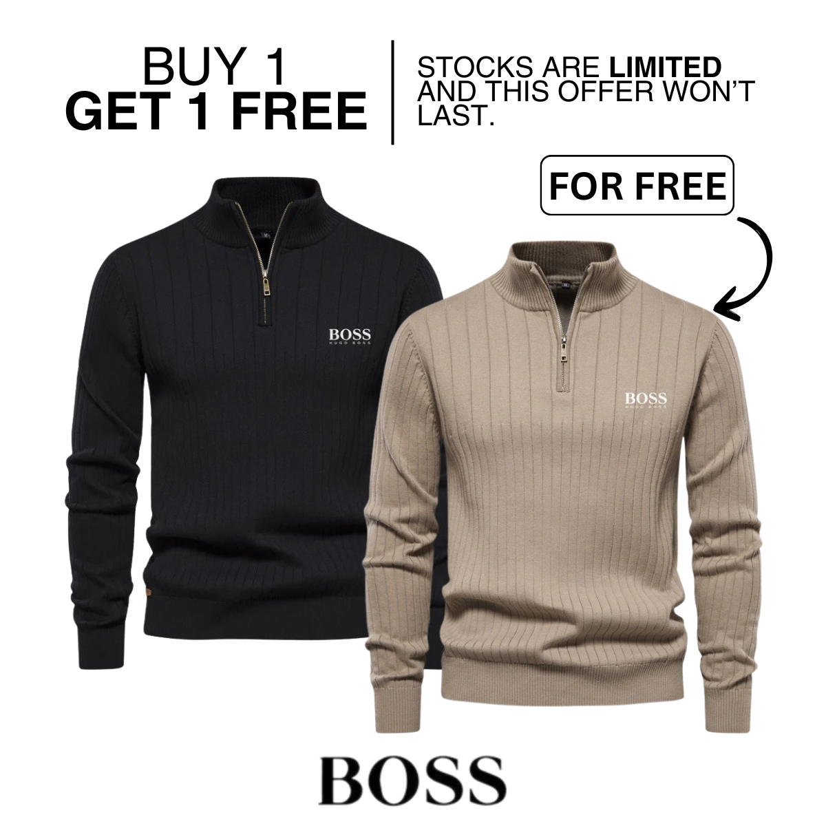 BOSS™ Vertical Ribbed Zip-Neck Sweater