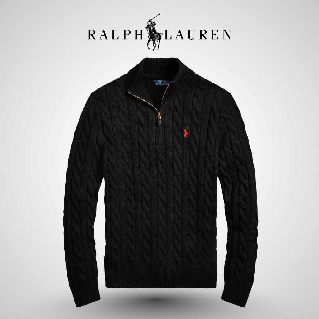 RL™ Zopfstrick-Pullover aus Baumwolle mit Viertelreißverschluss
