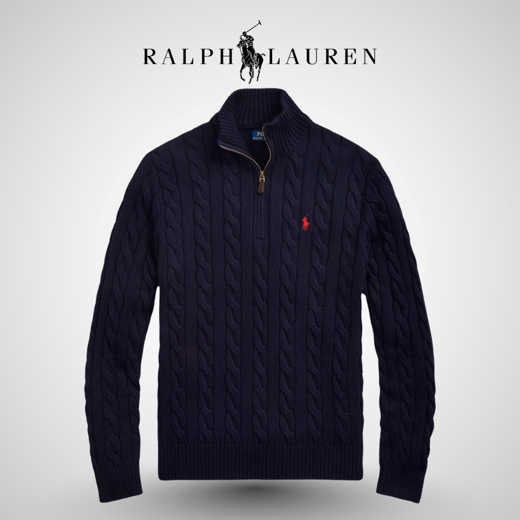 RL™ Zopfstrick-Pullover aus Baumwolle mit Viertelreißverschluss