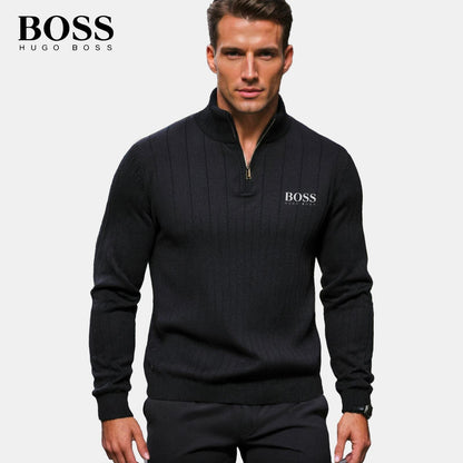 BOSS™ Vertical Ribbed Zip-Neck Sweater