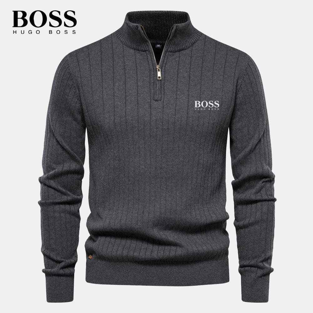 BOSS™ Vertical Ribbed Zip-Neck Sweater