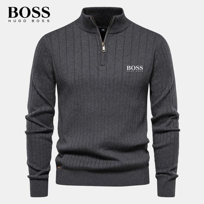 BOSS™ Vertical Ribbed Zip-Neck Sweater